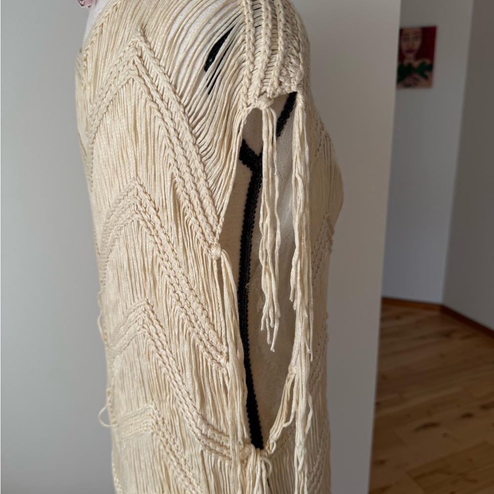 Crochet/mac Cream Fringe Sleeveless Dress/layering piece - Picture 8 of 11